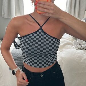 Free People Double Checkin' Cropped Halter Top